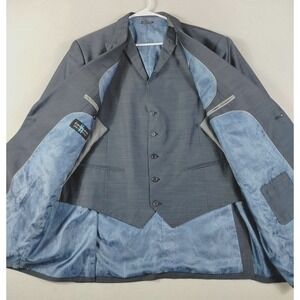Steve Harvey Blazer Mens 46L Gray 2 Piece Jacket Vest Paisley Lined Office Work